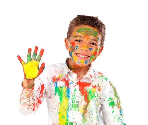 Funny African Boy Face Hand Covered Paint Isolated White Background Stock Photo by ©Gelpi 202752096