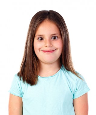 Mutlu küçük kız poz beyaz arka plan üzerinde izole