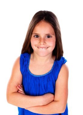 Mutlu küçük kız poz beyaz arka plan üzerinde izole