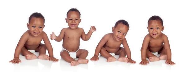 Bebés Africanos Divertidos Felices Aislados Sobre Fondo Blanco — Foto de Stock