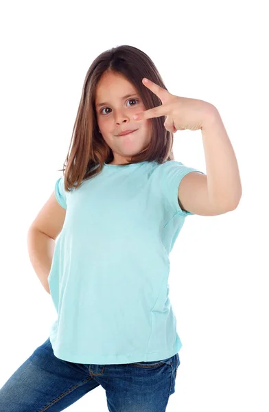 Niña Feliz Contando Dedos Aislados Sobre Fondo Blanco — Foto de Stock