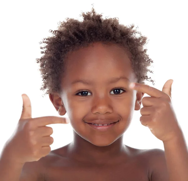 Lustig Und Glücklich Afrikanischer Junge Isoliert Auf Weißem Hintergrund — Stockfoto