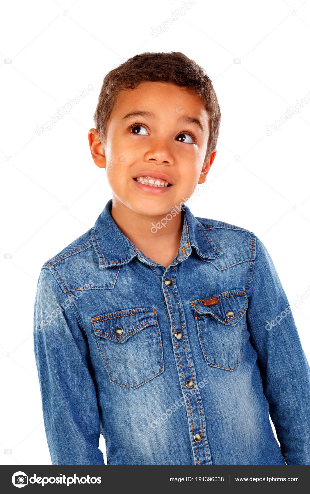 Funny Little African Boy Denim Shirt Isolated White Background Stock Photo by ©Gelpi 191396038