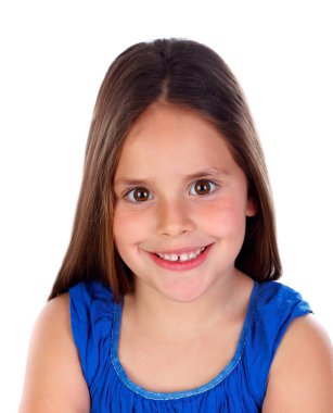 Mutlu küçük kız poz beyaz arka plan üzerinde izole