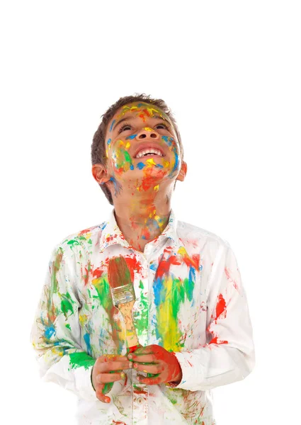 Funny African Boy Face Covered Paint Isolated White Background — Stock Photo, Image