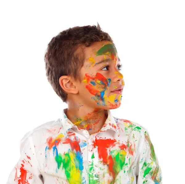 Funny African Boy Face Covered Paint Isolated White Background — Stock Photo, Image