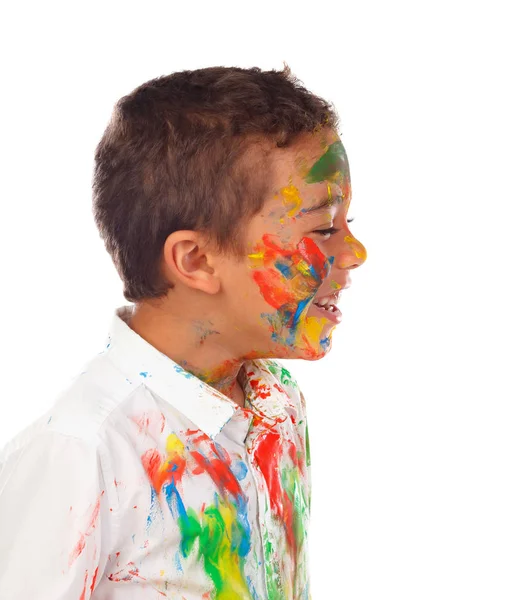 Funny African Boy Face Covered Paint Isolated White Background — Stock Photo, Image