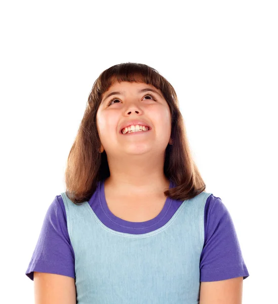 Mooie Brunette Meisje Opzoeken Geïsoleerd Een Witte Achtergrond — Stockfoto