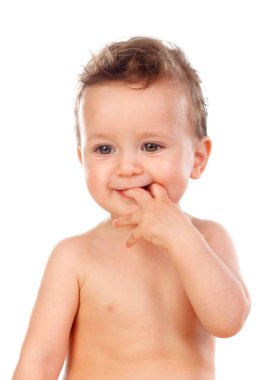 Beyaz arka plan üzerinde izole meraklı bebek çocuk