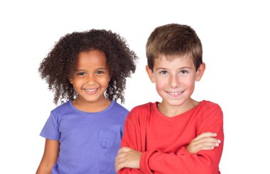 şirin mutlu küçük erkek ve kız beyaz arka plan üzerinde izole