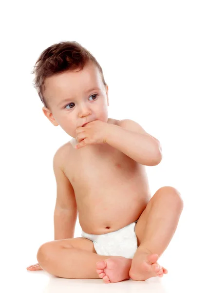 Adorable Curious Baby Boy Isolated White Background — Stock Photo, Image