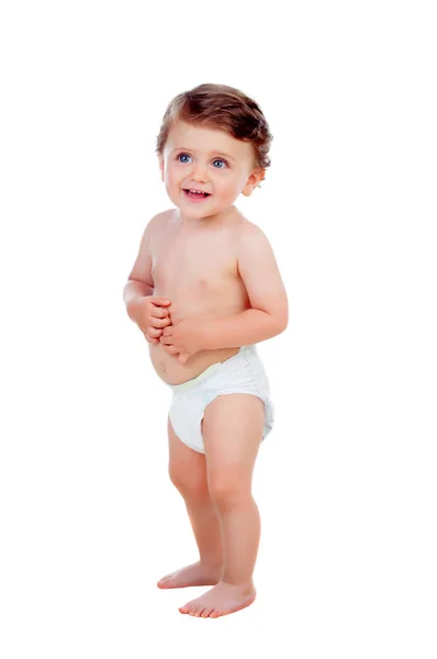 Adorable Bebé Niño Con Pañal Aislado Sobre Fondo Blanco —  Fotos de Stock