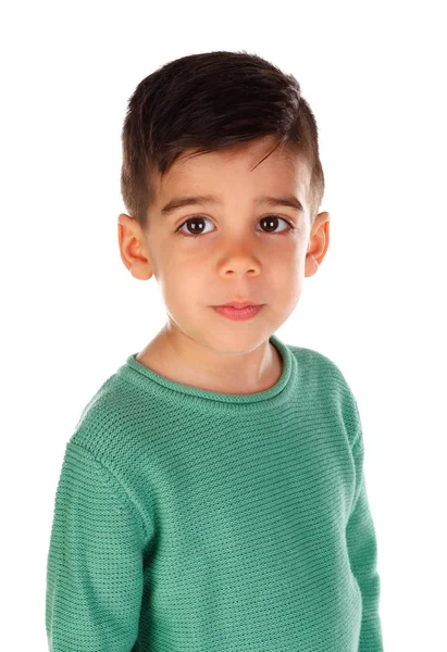 Cute Little Boy Green Jersey Isolated White Background — Stock Photo, Image