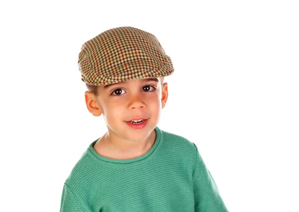 Niño Sonriente Con Boina Aislada Sobre Fondo Blanco — Foto de Stock