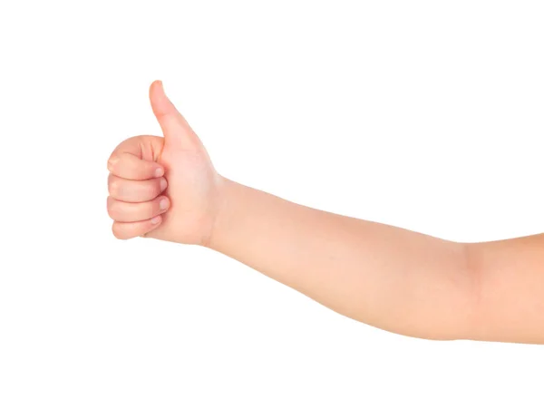 Child Hand Showing Thumb Gesture Isolated White Background — Stock Photo, Image