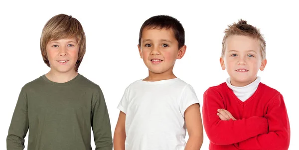 Tres Lindos Niños Pequeños Aislados Sobre Fondo Blanco — Foto de Stock