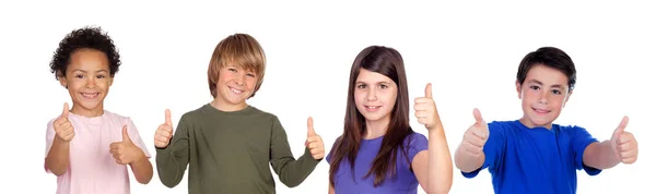 Szczęśliwe Dzieci Mówią Ich Kciuki Izolowane Białym Tle — Zdjęcie stockowe