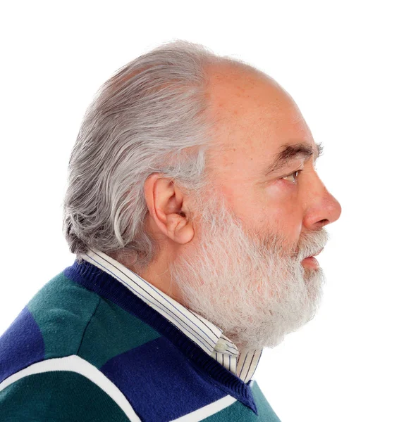 Portrait Homme Âgé Barbe Blanche Isolé Sur Fond Blanc — Photo