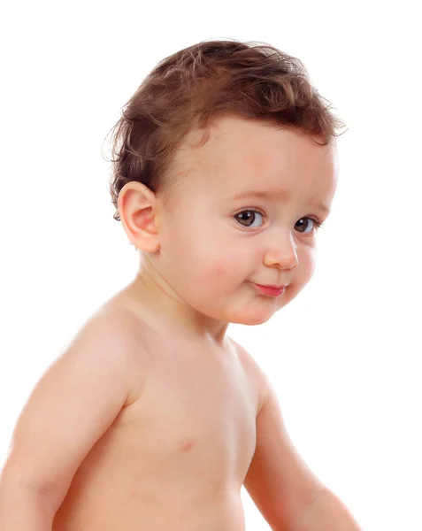 Αξιολάτρευτο Μωρό Αγόρι Που Απομονώνονται Λευκό Φόντο — Φωτογραφία Αρχείου