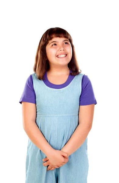 Niedlich Lächelndes Kleines Mädchen Jeanskleidung Isoliert Auf Weißem Hintergrund — Stockfoto