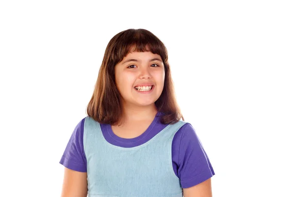 Niedlich Lächelndes Kleines Mädchen Jeanskleidung Isoliert Auf Weißem Hintergrund — Stockfoto