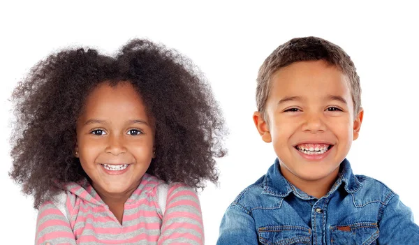 şirin mutlu küçük Afrikalı çocuk ve kız izole beyaz arka plan üzerinde