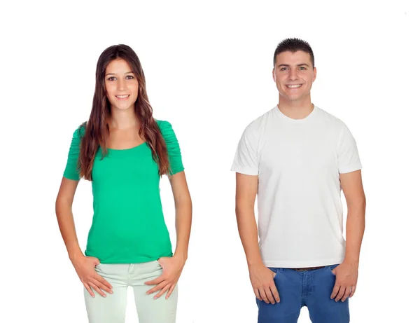 Homem Bonito Mulher Magro Isolado Fundo Branco — Fotografia de Stock