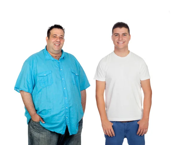 Gordura Homens Sorrindo Olhando Para Câmera Isolada Fundo Branco — Fotografia de Stock