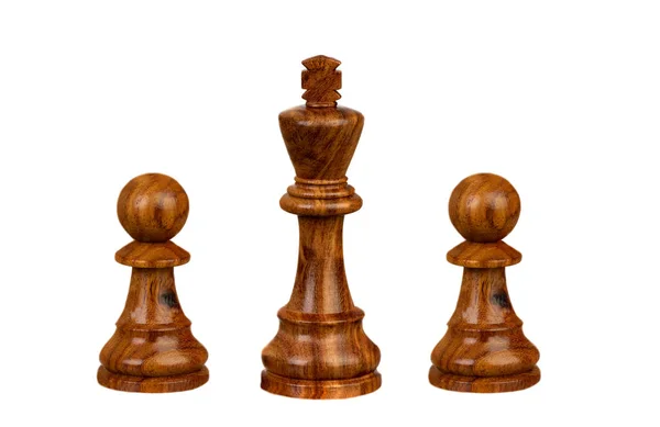 Wooden pawns team with it��s king — Stock Photo, Image