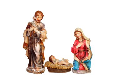 Doğum sahnesi: Meryem, Yusuf ve Bebek İsa. 