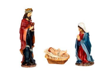 Doğum sahnesi: Meryem, Yusuf ve Bebek İsa. 