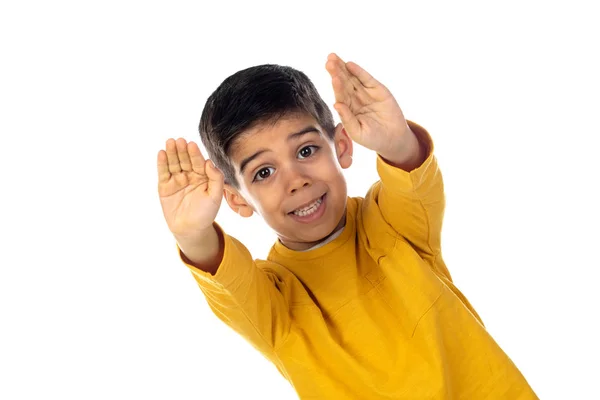 Grappig kind zegt stop met zijn handen — Stockfoto