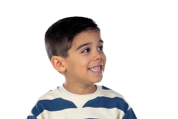 Счастливый ребенок в полосатой футболке — стоковое фото