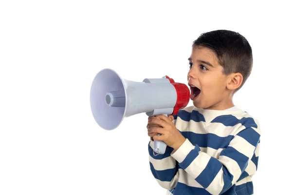 Small boy shouting through a megaphone — Stock Photo, Image