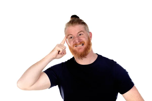 Red Haired Man Long Beard Thinking Isolated White Background — Stock Photo, Image