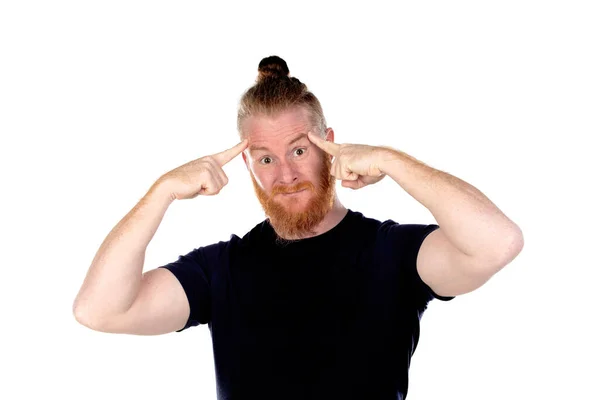 Homem Ruivo Com Barba Longa Pensando Isolado Fundo Branco — Fotografia de Stock