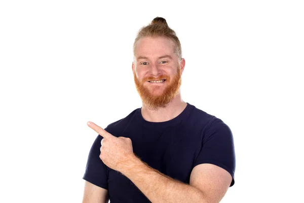 Homem Cabelos Vermelhos Com Barba Longa Isolado Fundo Branco — Fotografia de Stock