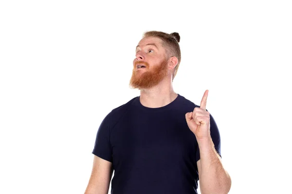 Homem Cabelos Vermelhos Com Barba Longa Isolado Fundo Branco — Fotografia de Stock