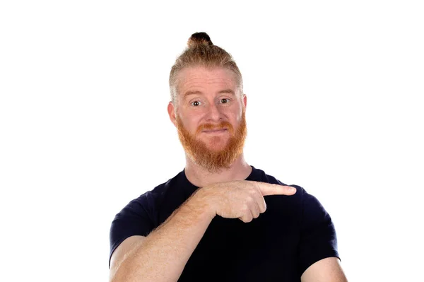 Homem Cabelos Vermelhos Com Barba Longa Isolado Fundo Branco — Fotografia de Stock
