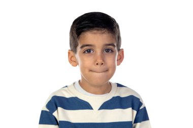 Beyaz bir arka planda izole edilmiş sevimli Latin çocuk.