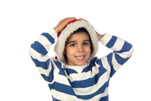 Bambino Zingaro Con Cappello Natale Isolato Sfondo Bianco — Foto Stock