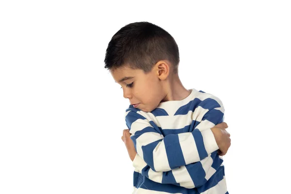 Niño Latino Triste Aislado Sobre Fondo Blanco —  Fotos de Stock