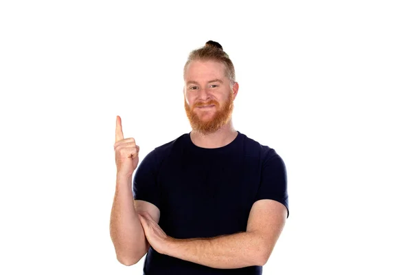 Homem Cabelos Vermelhos Com Barba Longa Isolado Fundo Branco — Fotografia de Stock