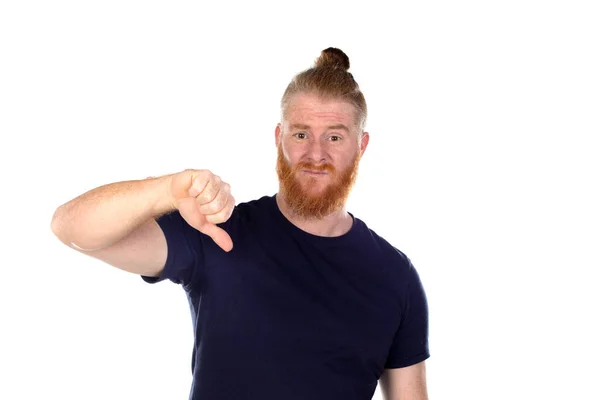 Homem Cabelos Vermelhos Com Barba Longa Isolado Fundo Branco — Fotografia de Stock