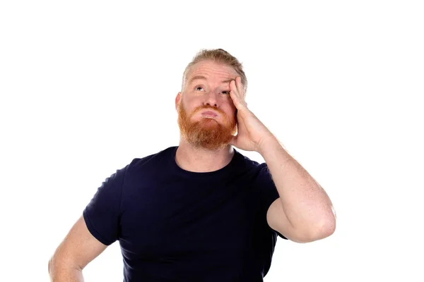 Homem Ruivo Com Barba Longa Pensando Isolado Fundo Branco — Fotografia de Stock