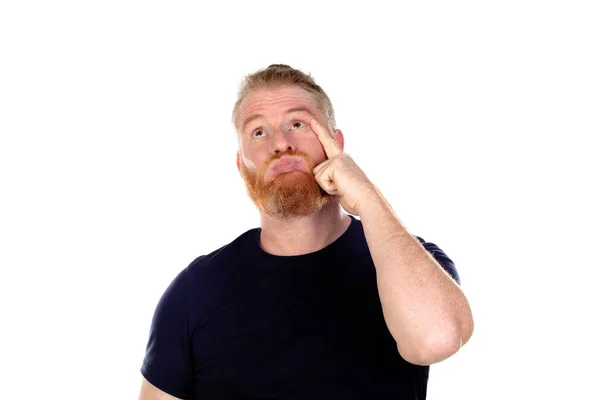 Hombre Pelirrojo Con Barba Larga Pensando Aislado Sobre Fondo Blanco — Foto de Stock