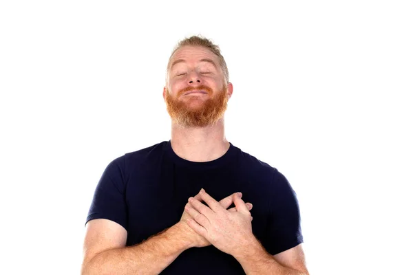 Roodharige Man Met Lange Baard Liefde Geïsoleerd Een Witte Achtergrond — Stockfoto