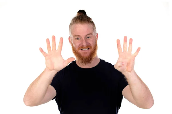 Homem Cabelos Vermelhos Com Barba Longa Isolado Fundo Branco — Fotografia de Stock