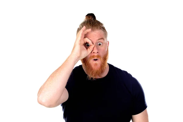 Rothaariger Mann Mit Langem Bart Blickt Isoliert Auf Weißem Hintergrund — Stockfoto