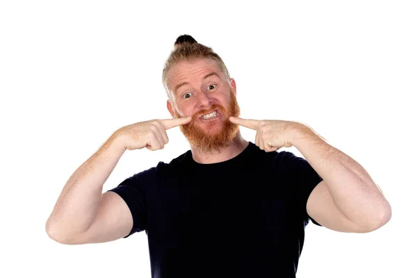 Homem Cabelos Vermelhos Com Barba Longa Isolado Fundo Branco — Fotografia de Stock